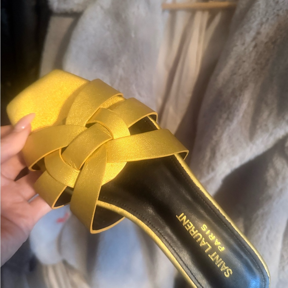 Saint Laurent Braided Yellow Slide Mule